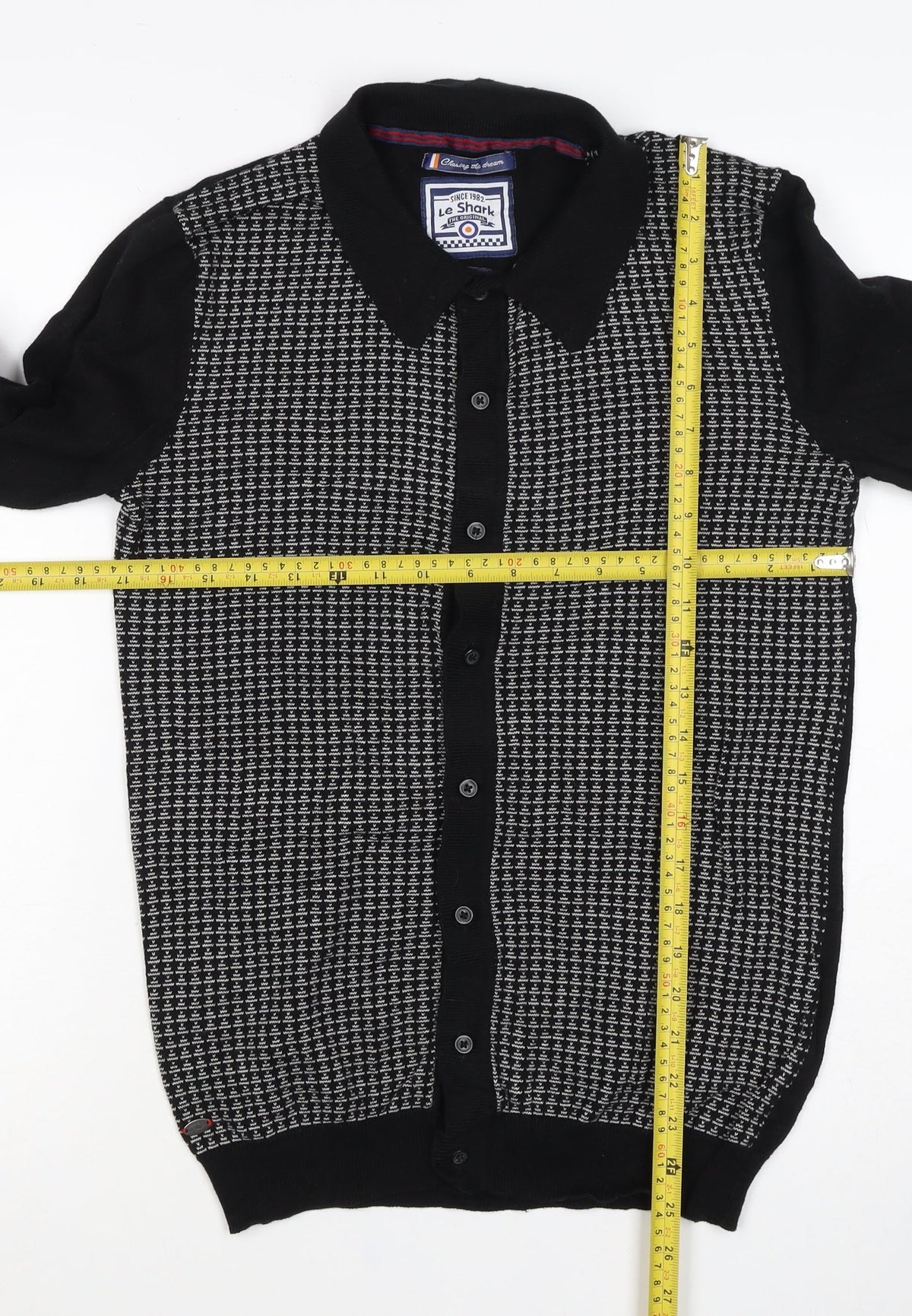 Le Shark Men’s Black Logo Knit Collared Button Cardigan Size S