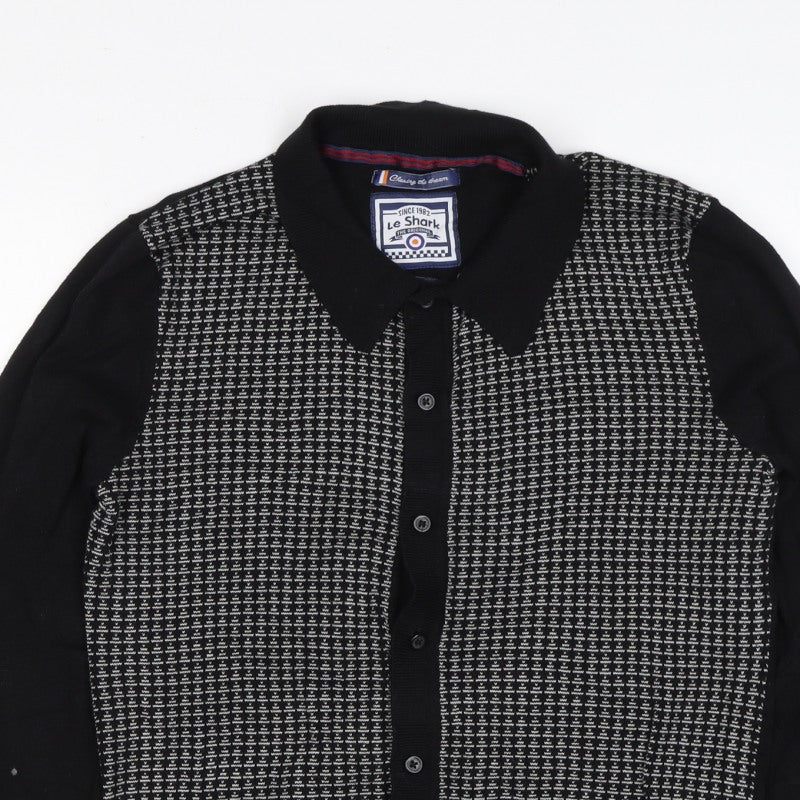 Le Shark Men’s Black Logo Knit Collared Button Cardigan Size S