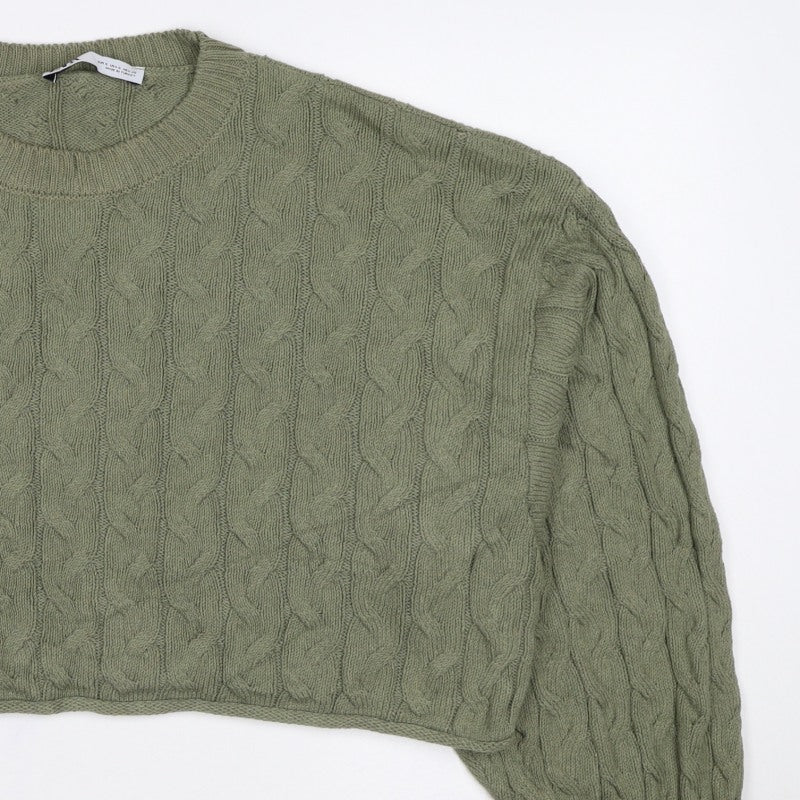 Zara Women Green S Cable Knit Crew Neck Long Sleeve Pullover Jumper
