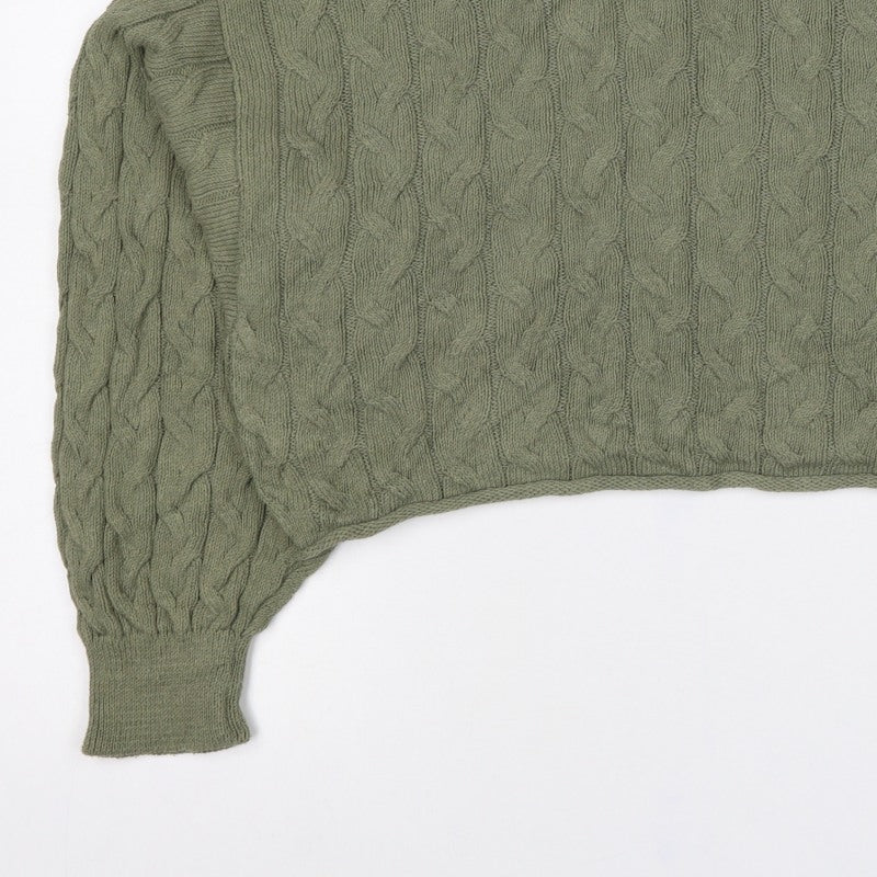 Zara Women Green S Cable Knit Crew Neck Long Sleeve Pullover Jumper