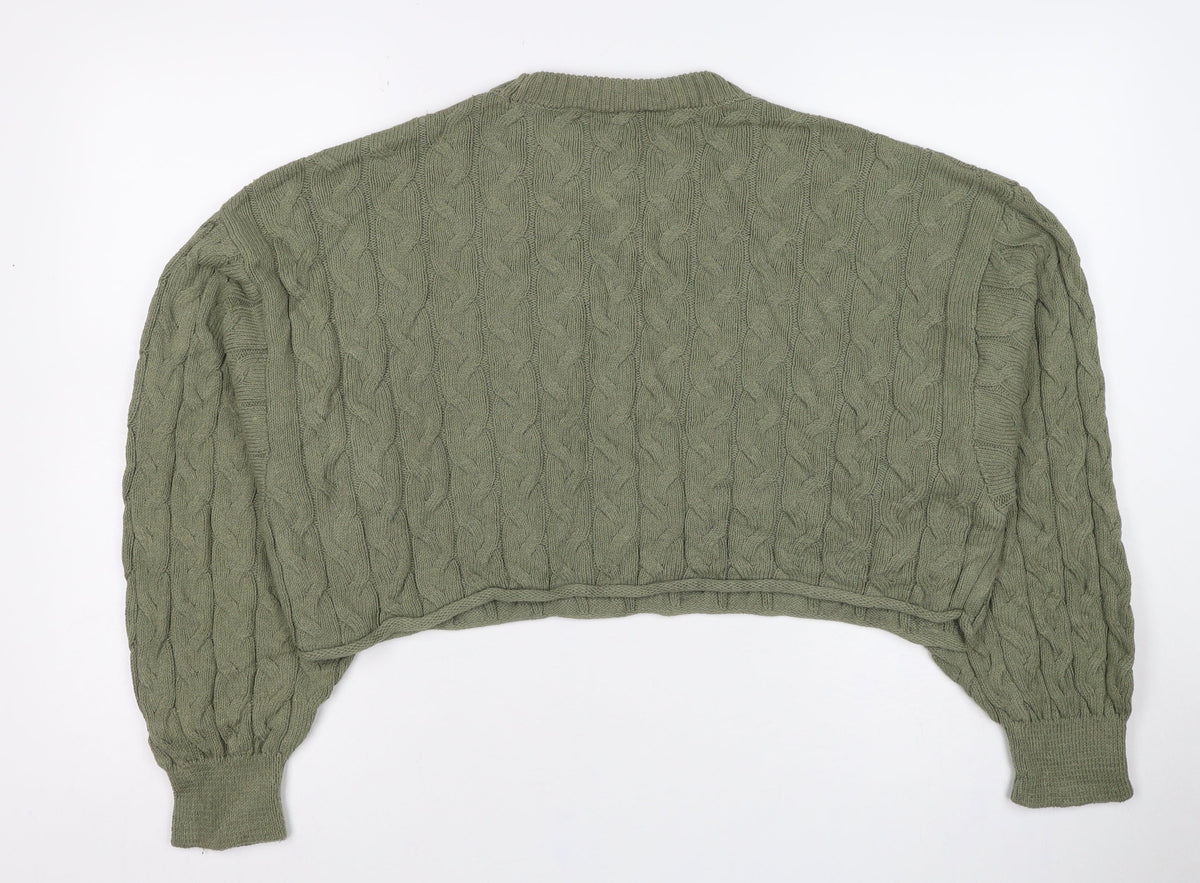 Zara Women Green S Cable Knit Crew Neck Long Sleeve Pullover Jumper