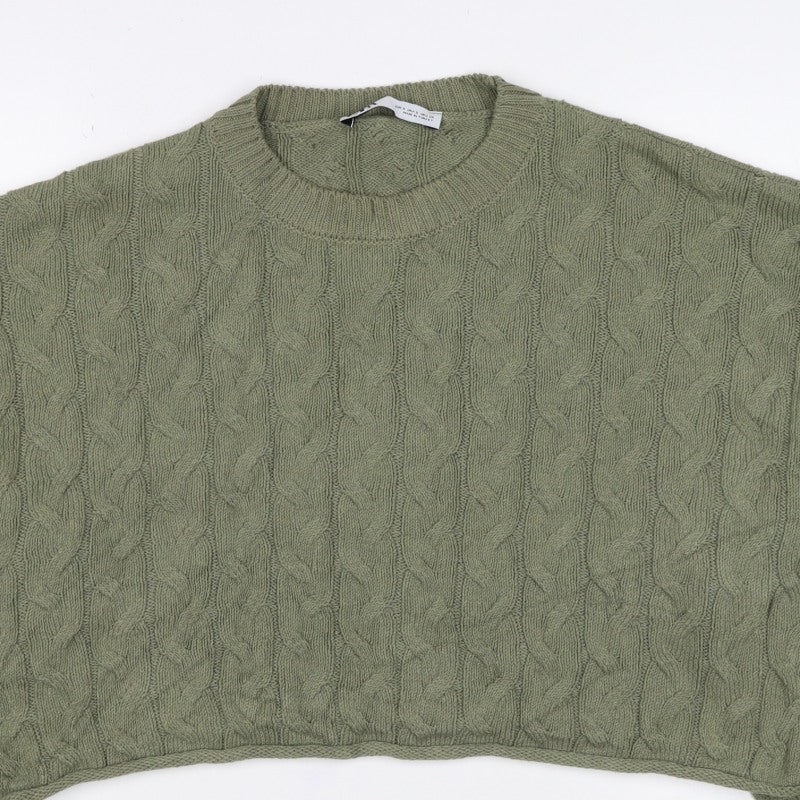 Zara Women Green S Cable Knit Crew Neck Long Sleeve Pullover Jumper