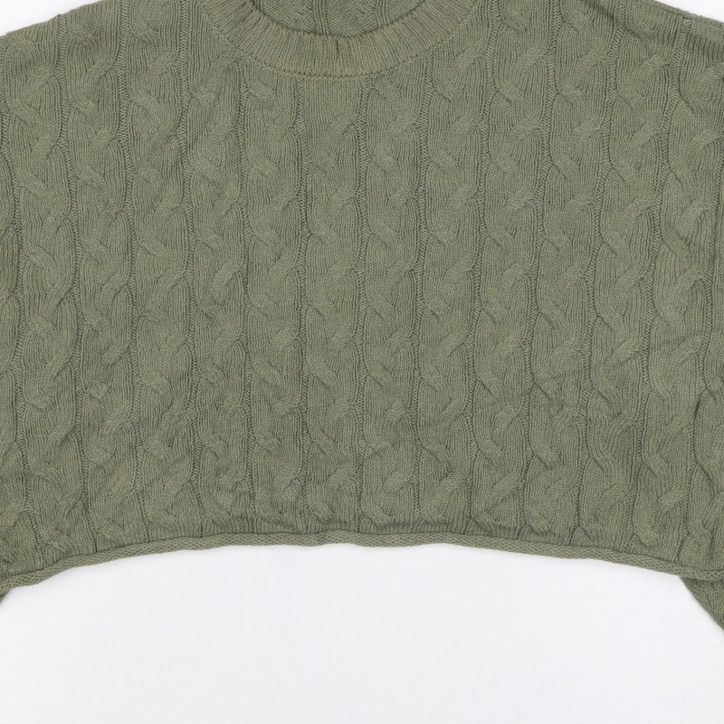 Zara Women Green S Cable Knit Crew Neck Long Sleeve Pullover Jumper