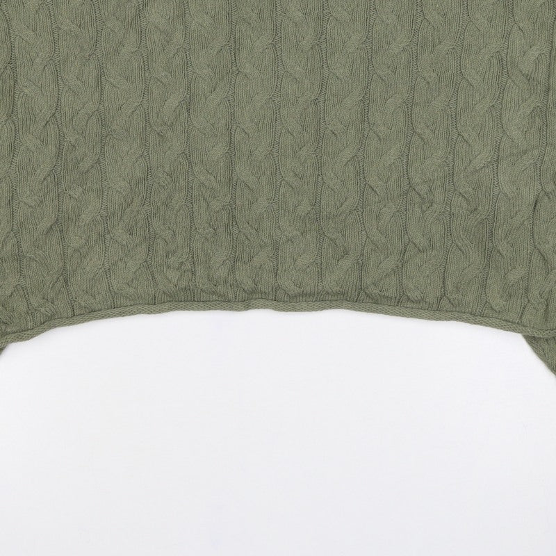 Zara Women Green S Cable Knit Crew Neck Long Sleeve Pullover Jumper