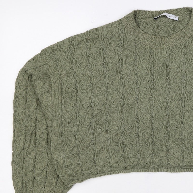 Zara Women Green S Cable Knit Crew Neck Long Sleeve Pullover Jumper