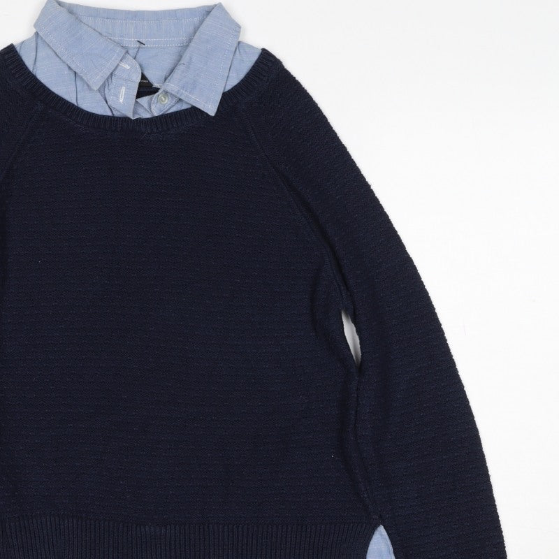 Dorothy Perkins Women Blue Size 12 Layered Shirt Crew Neck Jumper