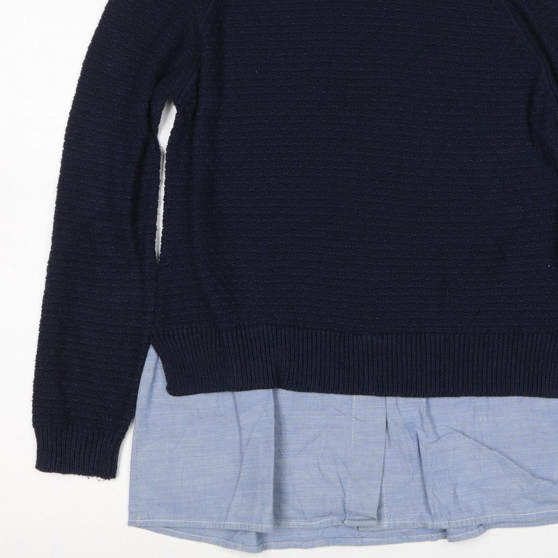 Dorothy Perkins Women Blue Size 12 Layered Shirt Crew Neck Jumper
