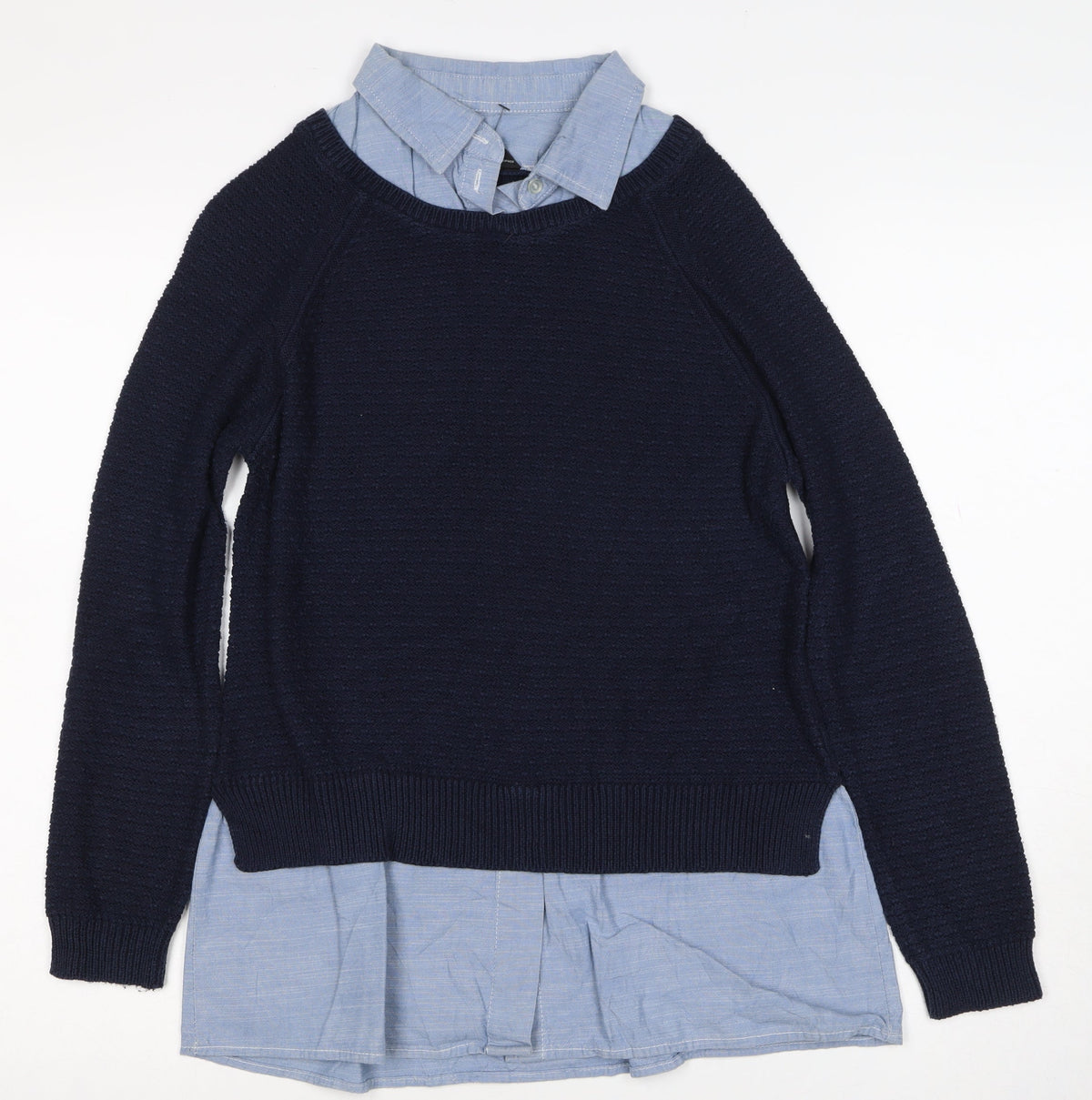 Dorothy Perkins Women Blue Size 12 Layered Shirt Crew Neck Jumper