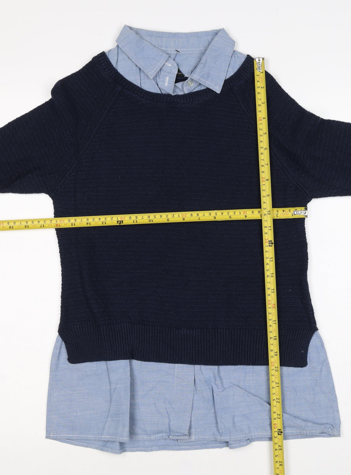 Dorothy Perkins Women Blue Size 12 Layered Shirt Crew Neck Jumper