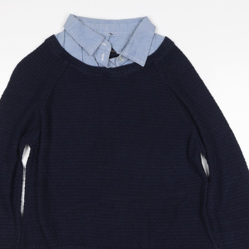 Dorothy Perkins Women Blue Size 12 Layered Shirt Crew Neck Jumper