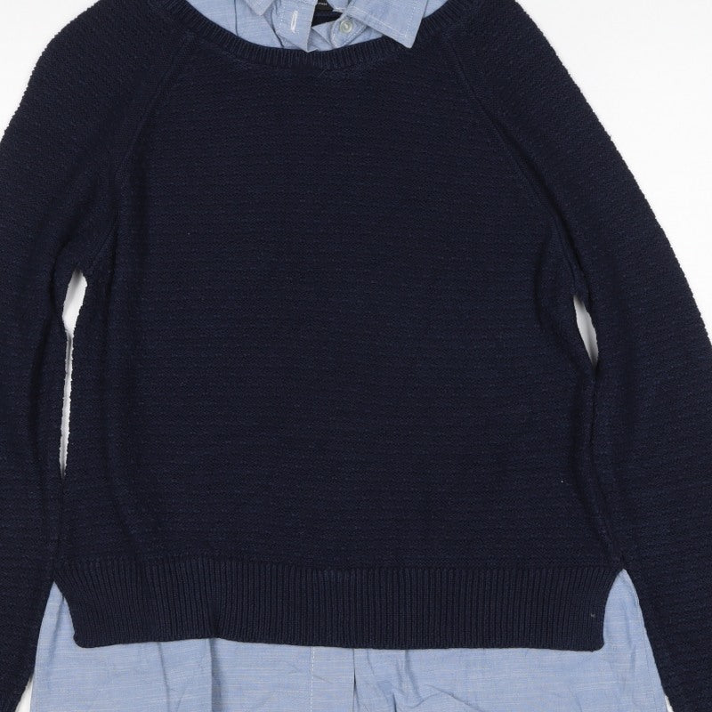 Dorothy Perkins Women Blue Size 12 Layered Shirt Crew Neck Jumper
