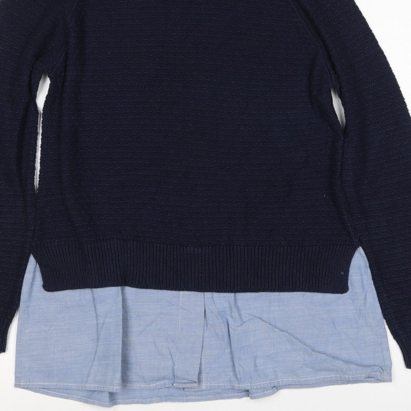 Dorothy Perkins Women Blue Size 12 Layered Shirt Crew Neck Jumper