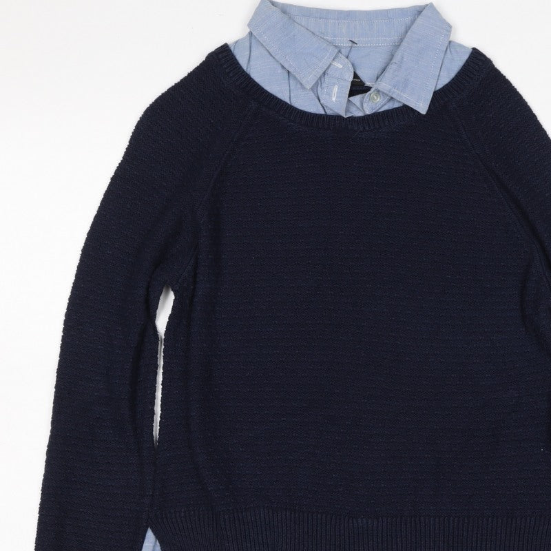 Dorothy Perkins Women Blue Size 12 Layered Shirt Crew Neck Jumper