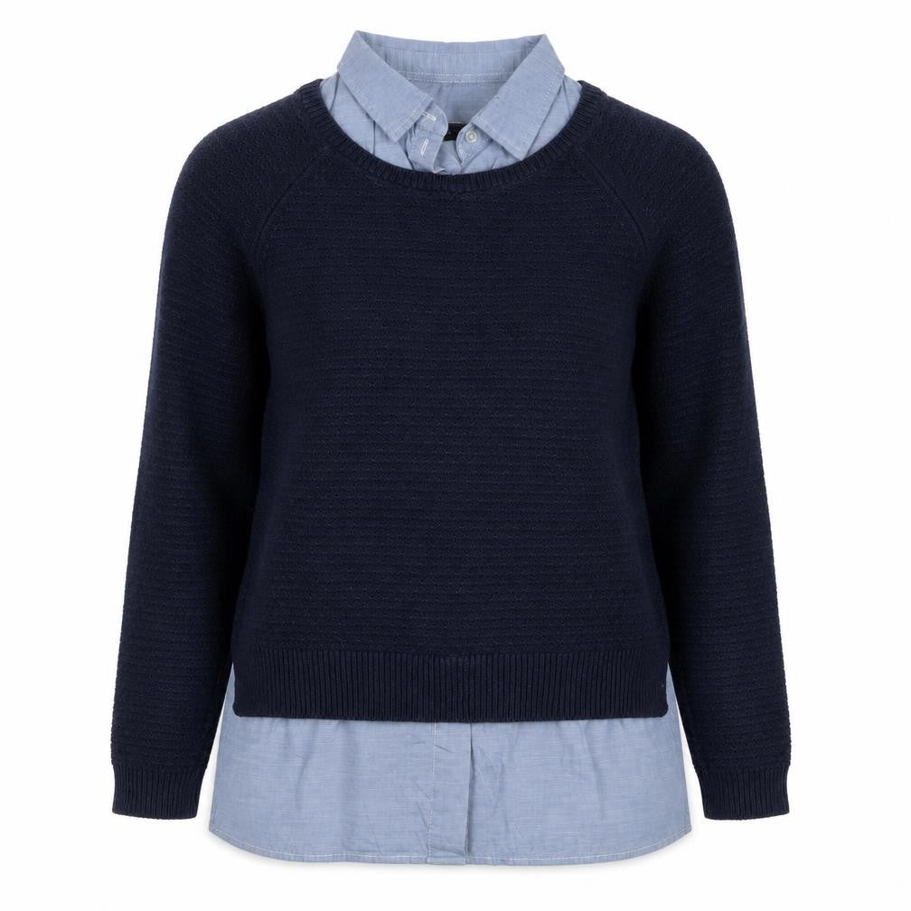 Dorothy Perkins Women Blue Size 12 Layered Shirt Crew Neck Jumper