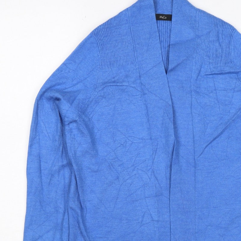 M&Co Women Blue Size 8 Open Cardigan Long Sleeve Rib Knit