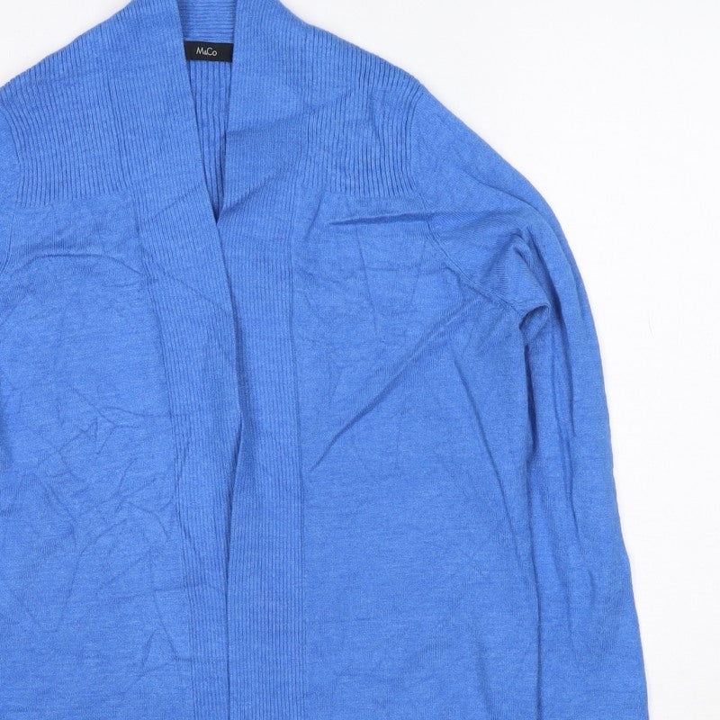 M&Co Women Blue Size 8 Open Cardigan Long Sleeve Rib Knit