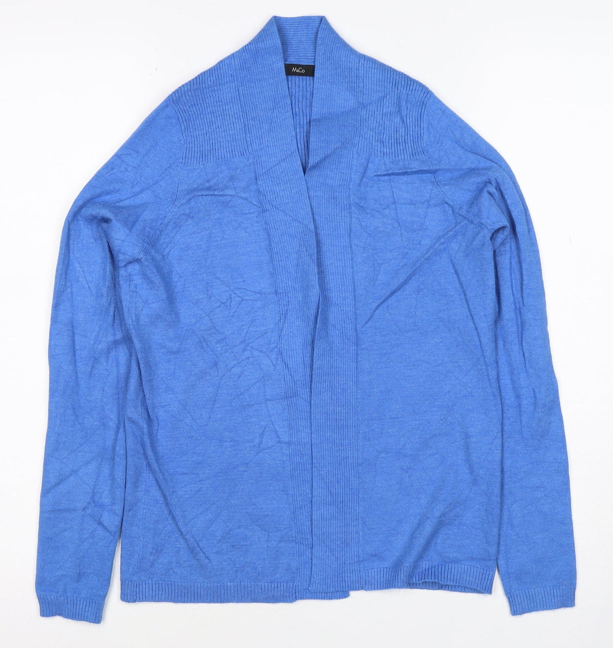M&Co Women Blue Size 8 Open Cardigan Long Sleeve Rib Knit