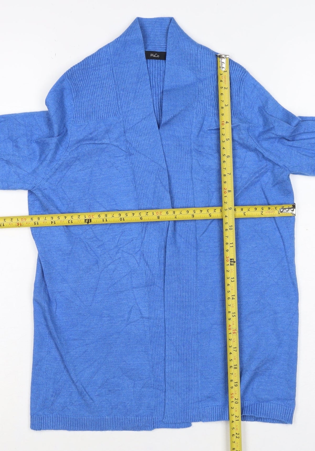M&Co Women Blue Size 8 Open Cardigan Long Sleeve Rib Knit