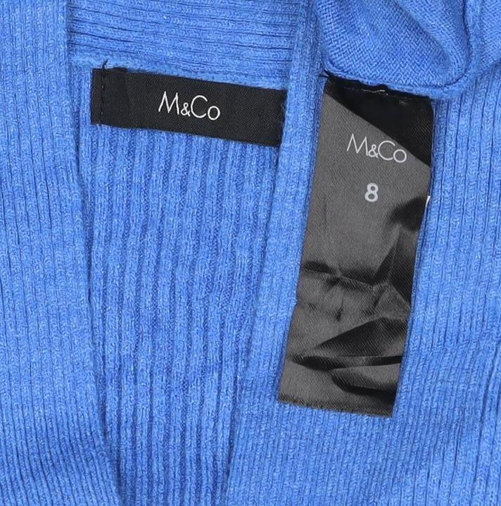 M&Co Women Blue Size 8 Open Cardigan Long Sleeve Rib Knit