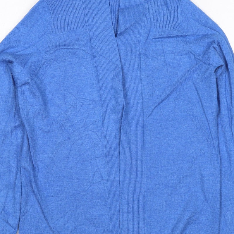 M&Co Women Blue Size 8 Open Cardigan Long Sleeve Rib Knit