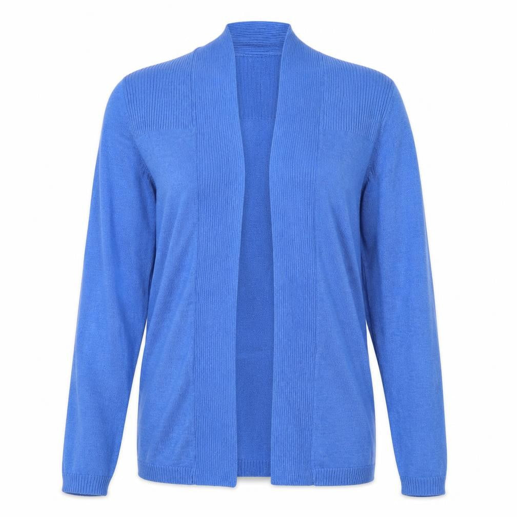 M&Co Women Blue Size 8 Open Cardigan Long Sleeve Rib Knit