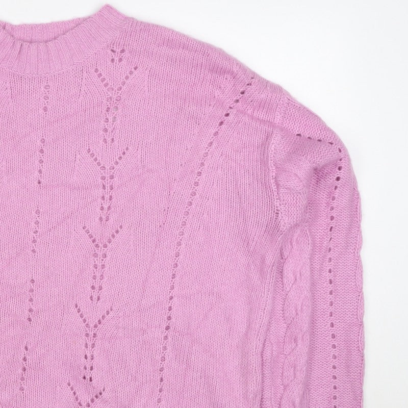 Per Una Women’s Pink M Cable Knit Pointelle Crew Neck Jumper