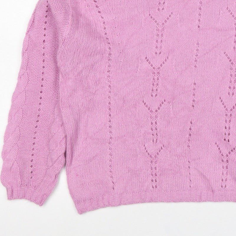 Per Una Women’s Pink M Cable Knit Pointelle Crew Neck Jumper