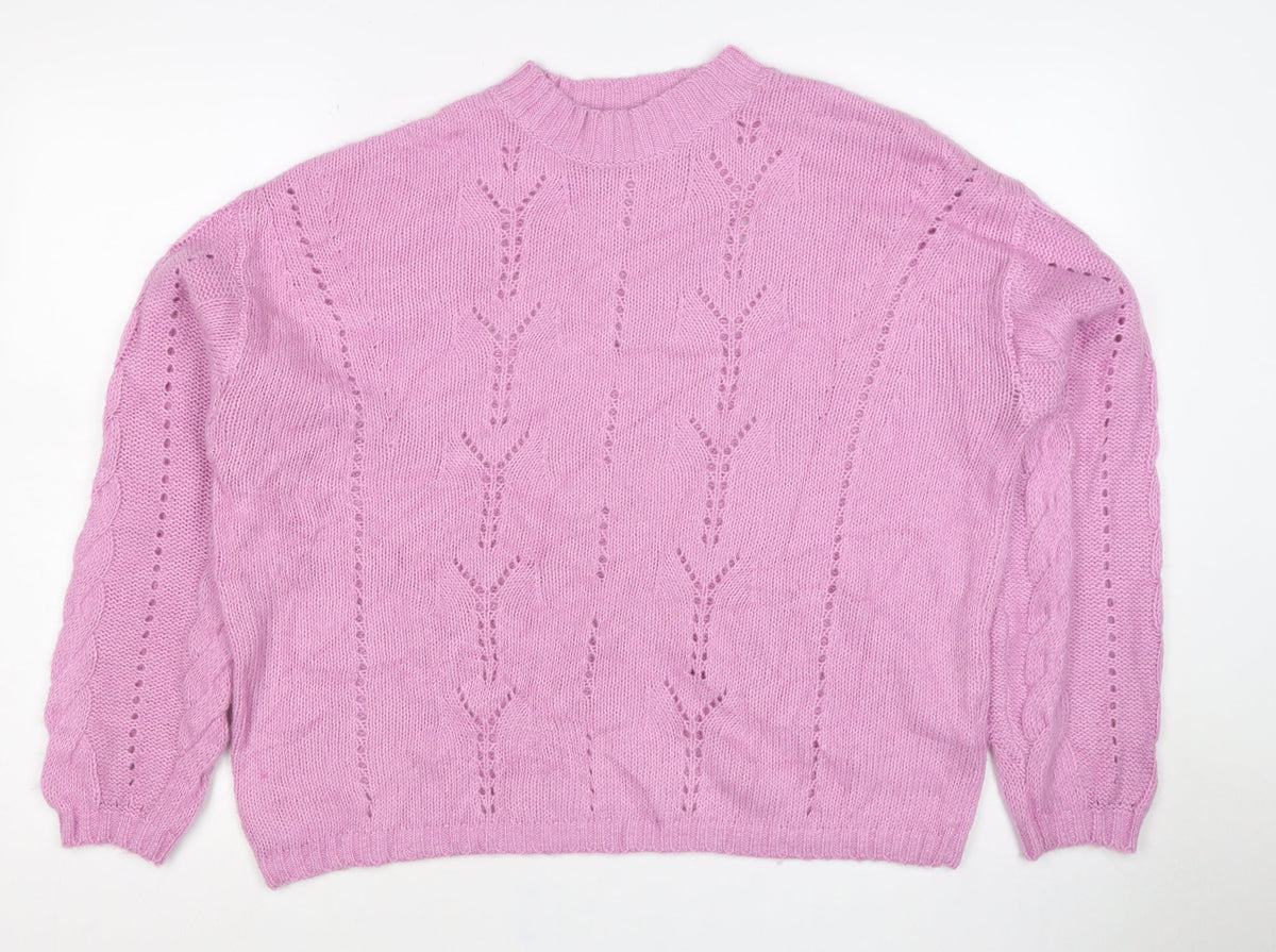 Per Una Women’s Pink M Cable Knit Pointelle Crew Neck Jumper