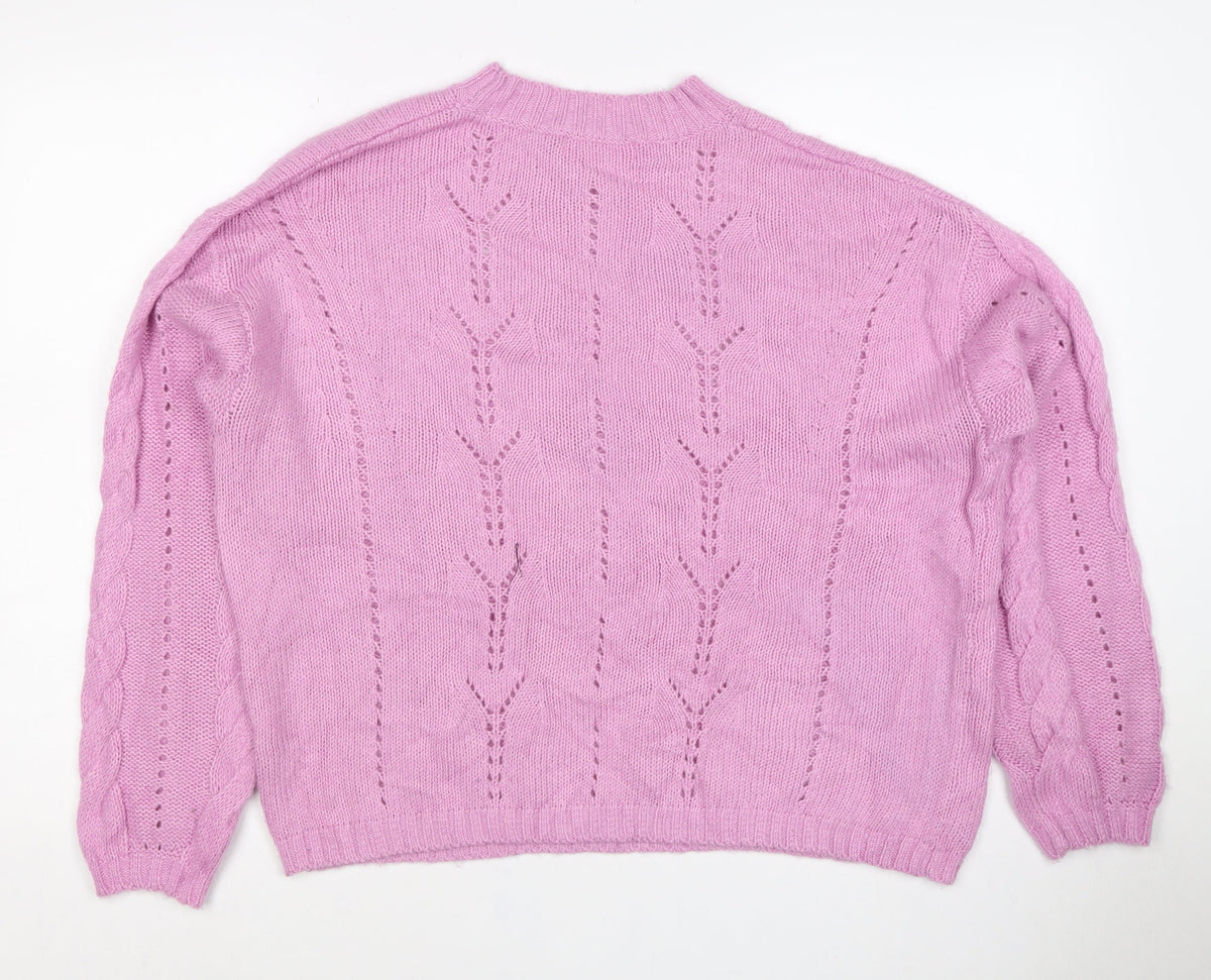 Per Una Women’s Pink M Cable Knit Pointelle Crew Neck Jumper