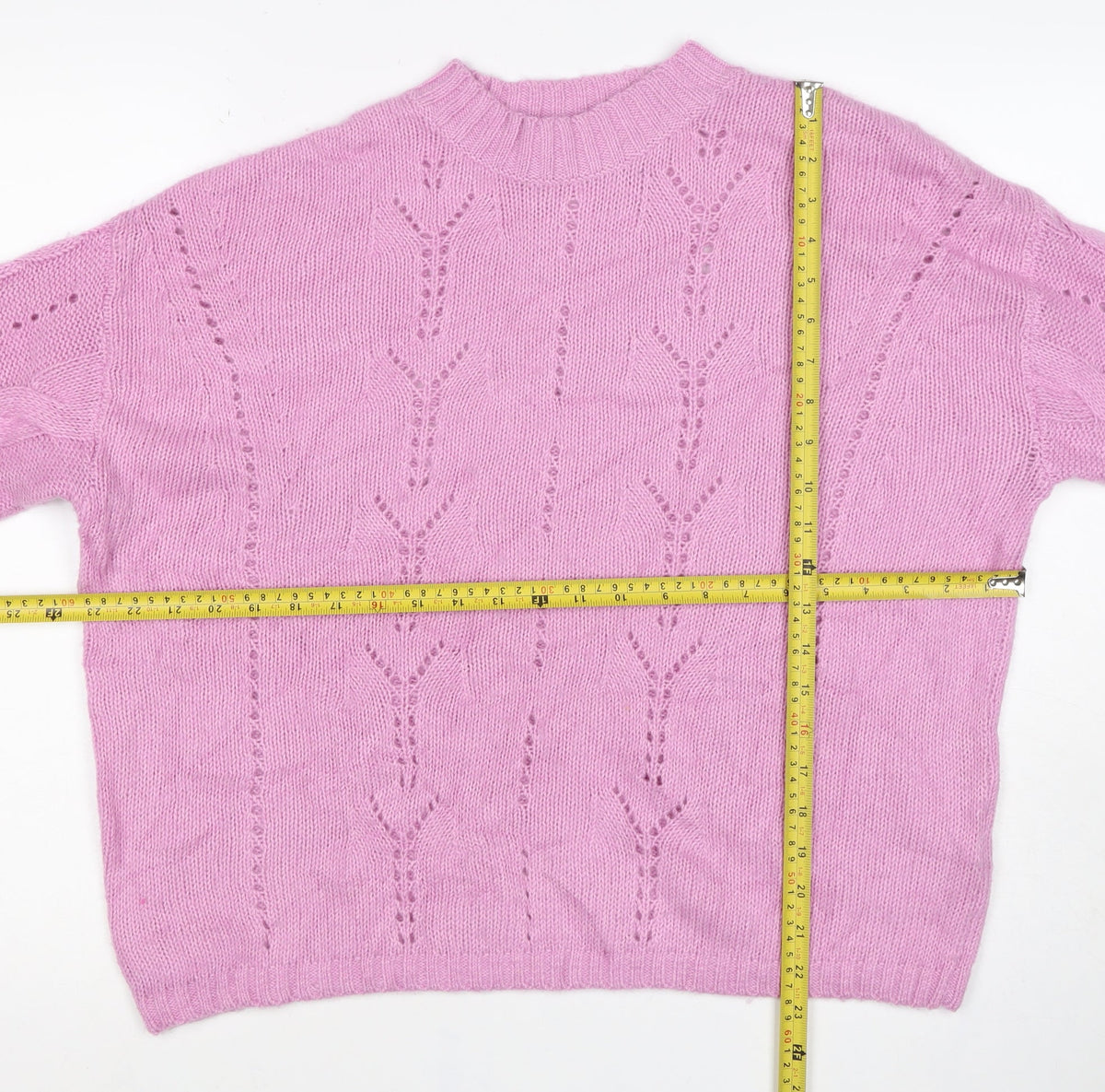 Per Una Women’s Pink M Cable Knit Pointelle Crew Neck Jumper