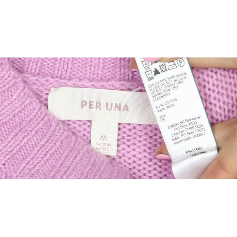 Per Una Women’s Pink M Cable Knit Pointelle Crew Neck Jumper