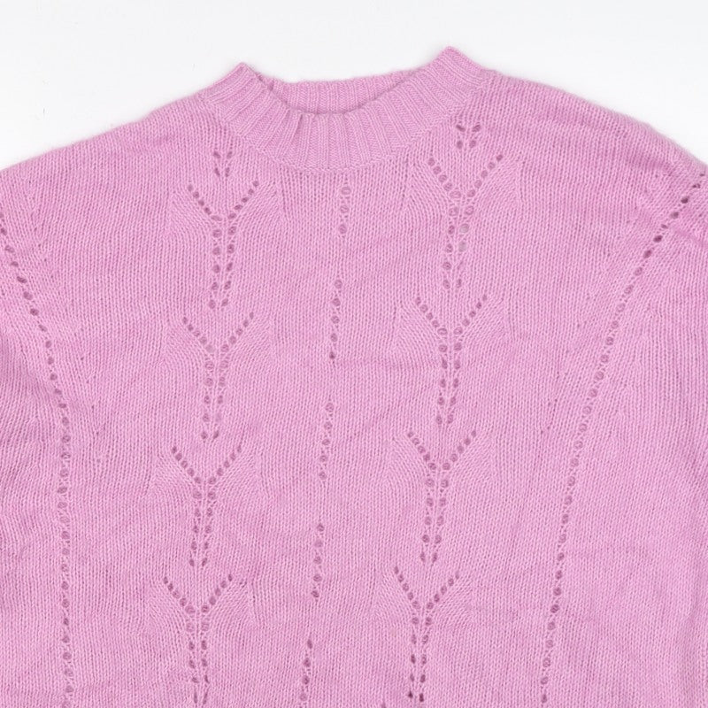 Per Una Women’s Pink M Cable Knit Pointelle Crew Neck Jumper