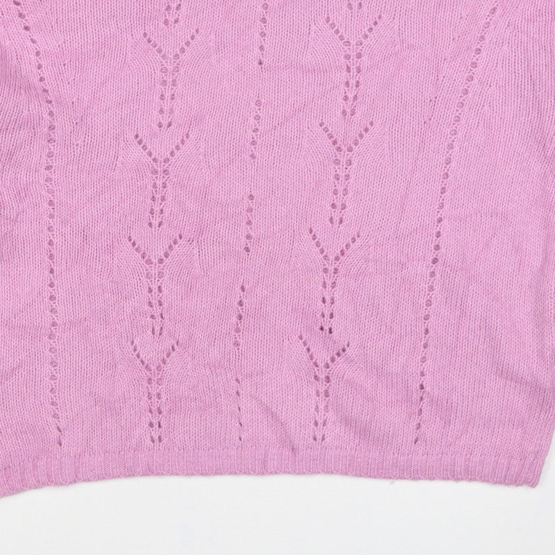 Per Una Women’s Pink M Cable Knit Pointelle Crew Neck Jumper
