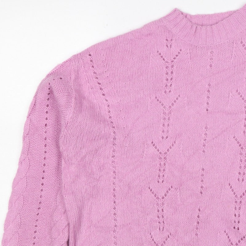 Per Una Women’s Pink M Cable Knit Pointelle Crew Neck Jumper