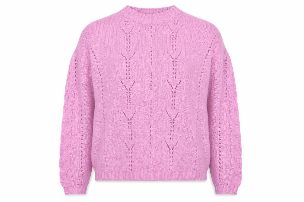 Per Una Women’s Pink M Cable Knit Pointelle Crew Neck Jumper