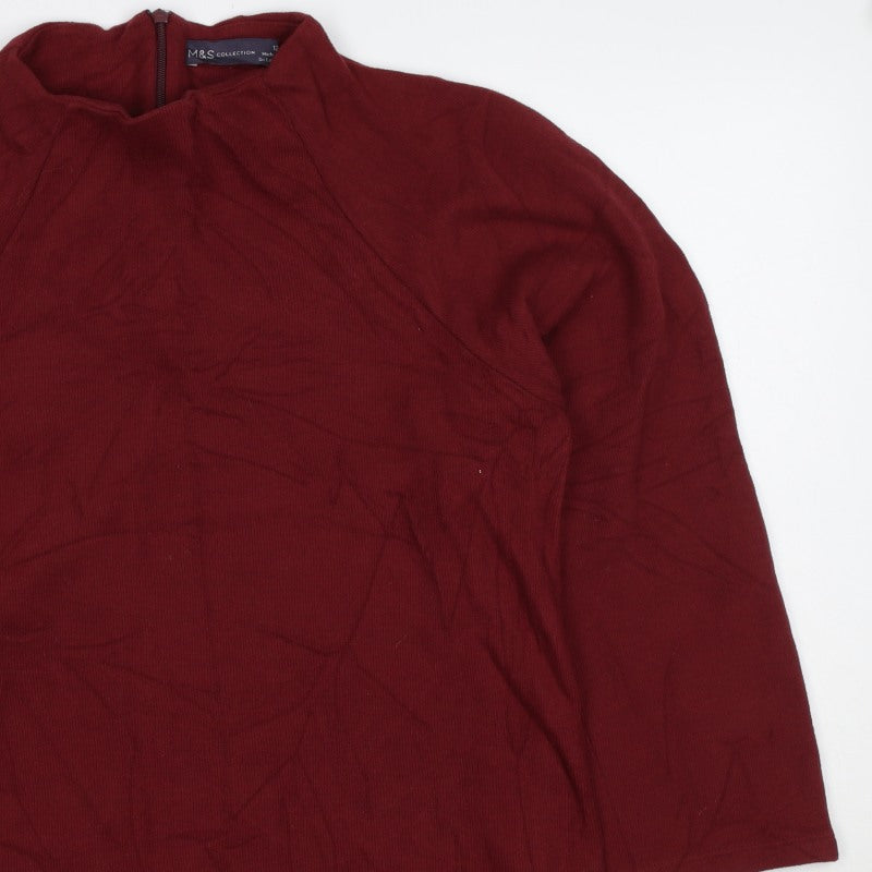 M&S Women’s Red Size 12 Mock Neck 1/4 Zip Knit Jumper
