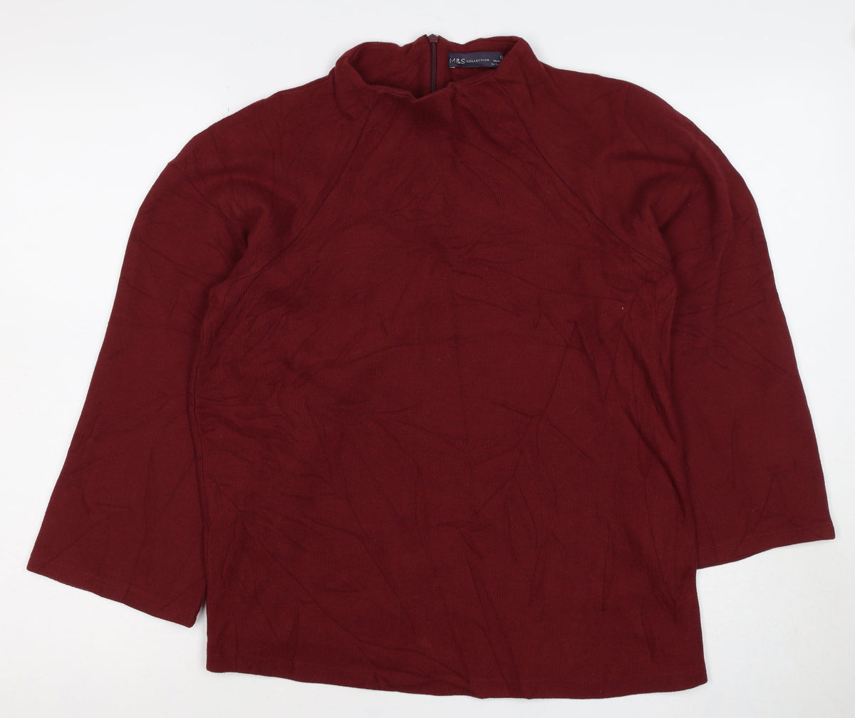 M&S Women’s Red Size 12 Mock Neck 1/4 Zip Knit Jumper