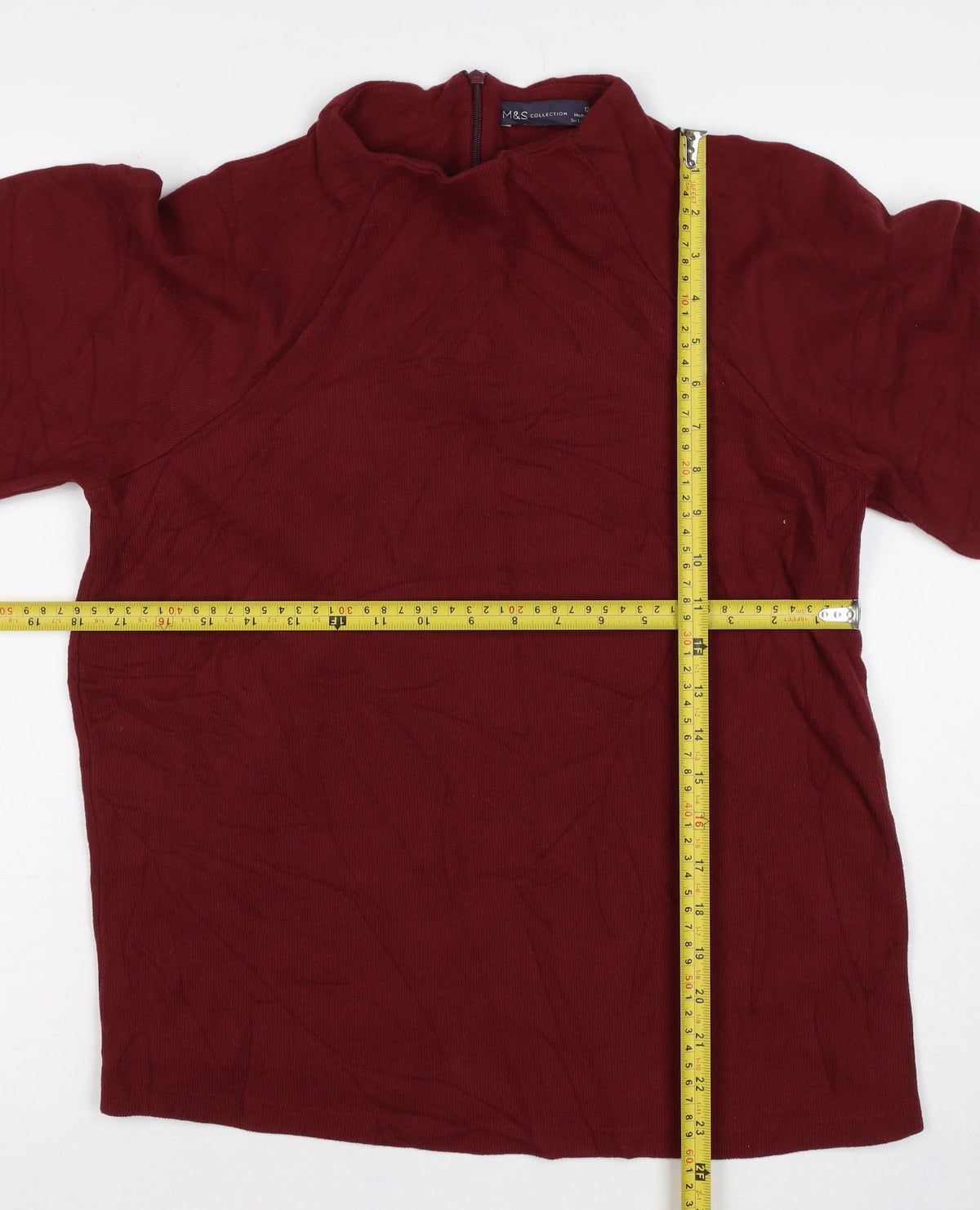 M&S Women’s Red Size 12 Mock Neck 1/4 Zip Knit Jumper