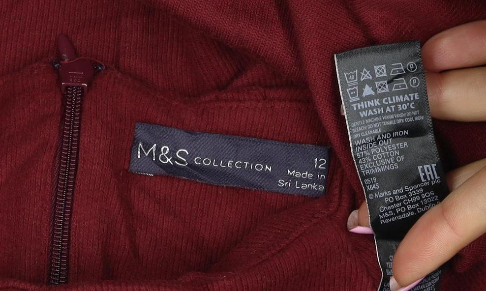 M&S Women’s Red Size 12 Mock Neck 1/4 Zip Knit Jumper