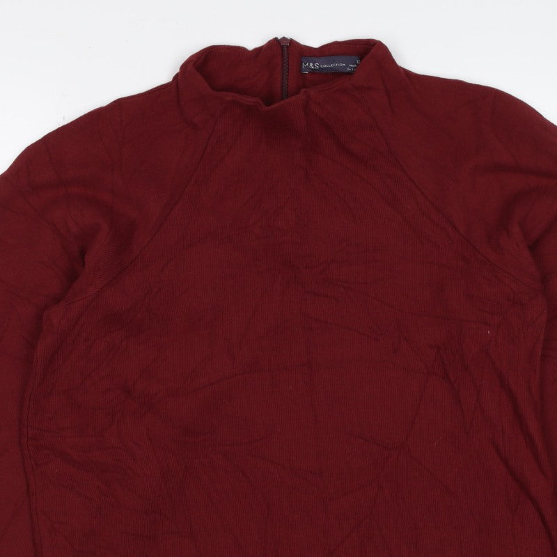 M&S Women’s Red Size 12 Mock Neck 1/4 Zip Knit Jumper