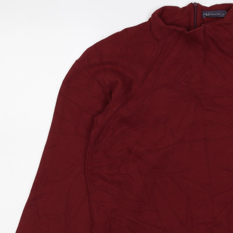 M&S Women’s Red Size 12 Mock Neck 1/4 Zip Knit Jumper