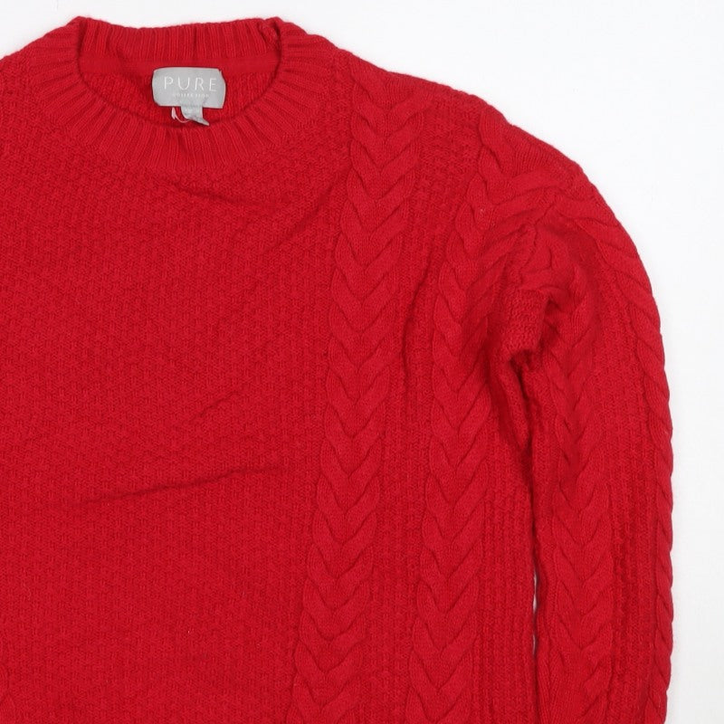 Pure Collection Women Red UK 8 Cashmere Wool Cable Knit Jumper