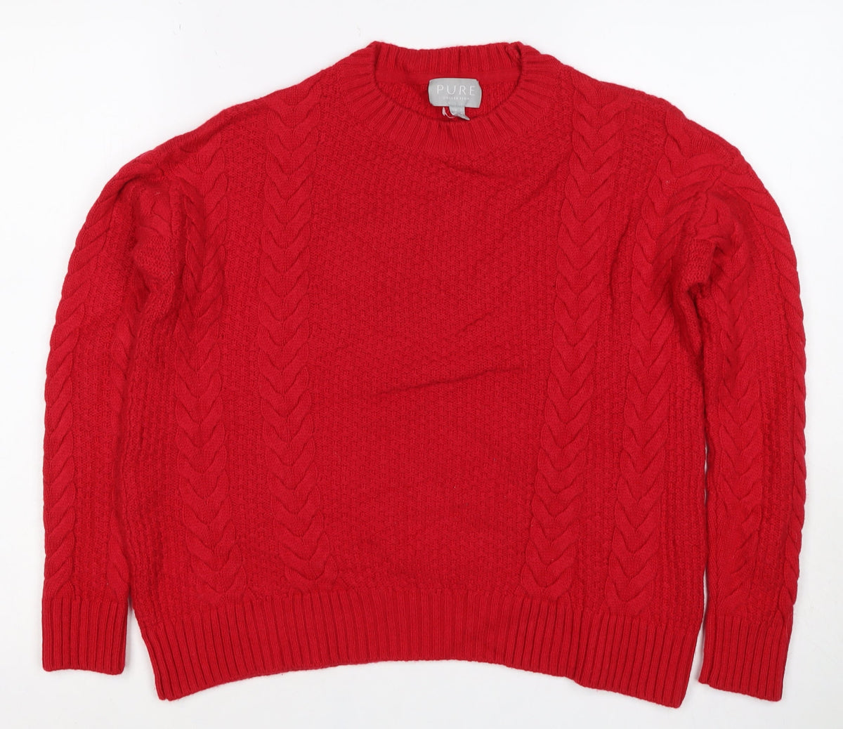 Pure Collection Women Red UK 8 Cashmere Wool Cable Knit Jumper