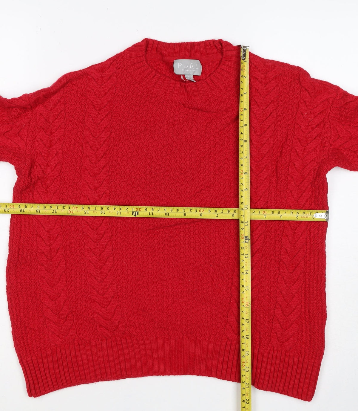 Pure Collection Women Red UK 8 Cashmere Wool Cable Knit Jumper