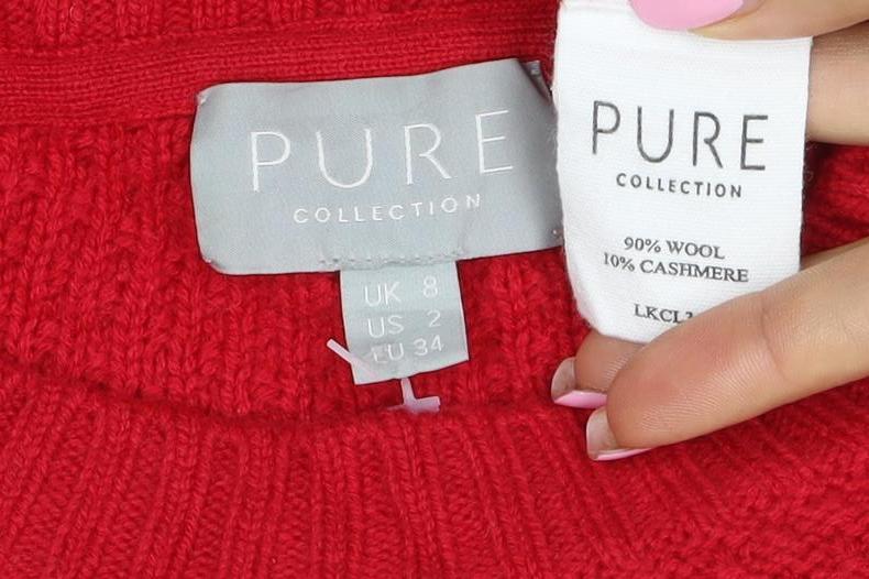 Pure Collection Women Red UK 8 Cashmere Wool Cable Knit Jumper