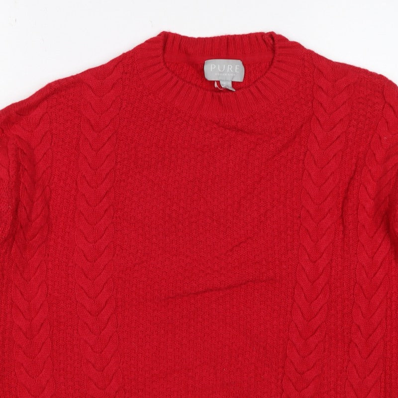 Pure Collection Women Red UK 8 Cashmere Wool Cable Knit Jumper