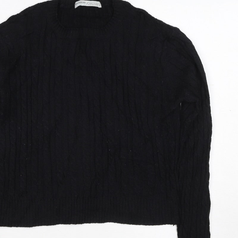 Pull&Bear Women’s Black S Cable Knit Crew Neck Long Sleeve Jumper