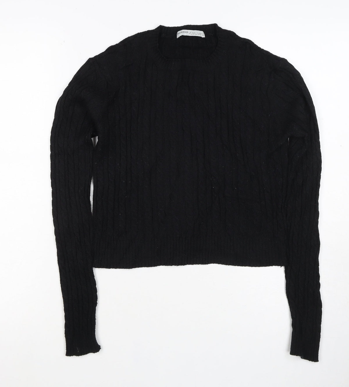 Pull&Bear Women’s Black S Cable Knit Crew Neck Long Sleeve Jumper