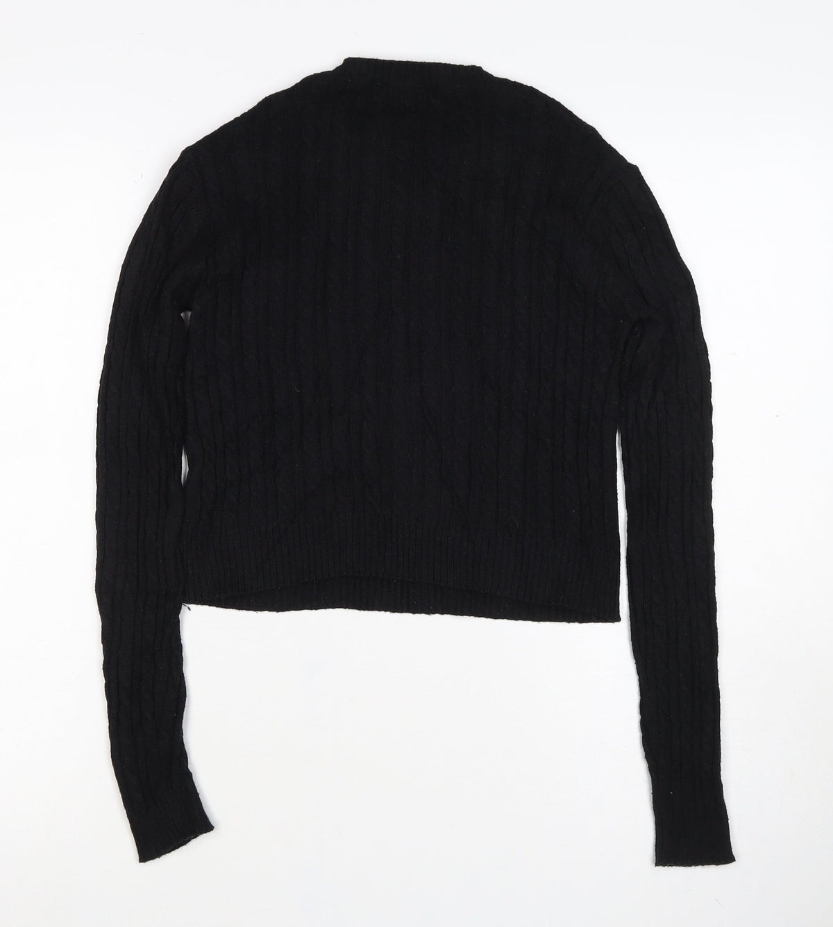 Pull&Bear Women’s Black S Cable Knit Crew Neck Long Sleeve Jumper