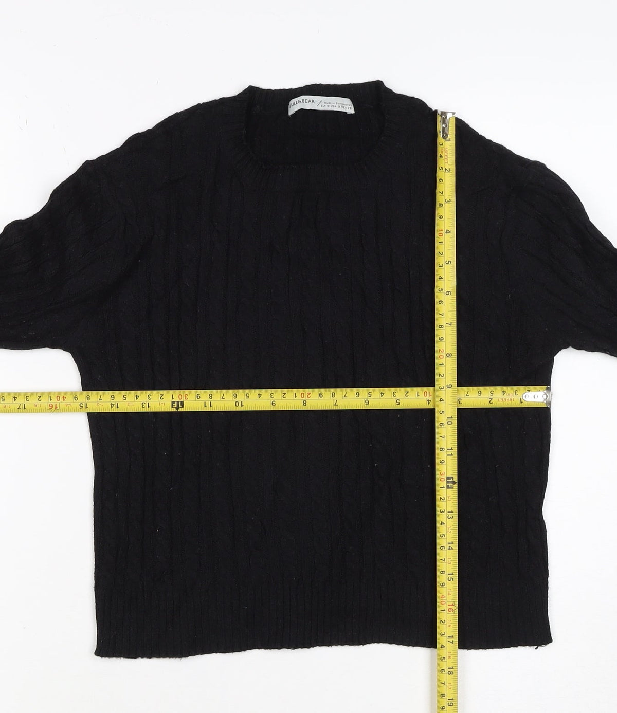 Pull&Bear Women’s Black S Cable Knit Crew Neck Long Sleeve Jumper